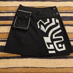 Black Wrap Skirt Jamie Sadock Adjustable Athletic Cyber Punk Goth Geometric S/XS